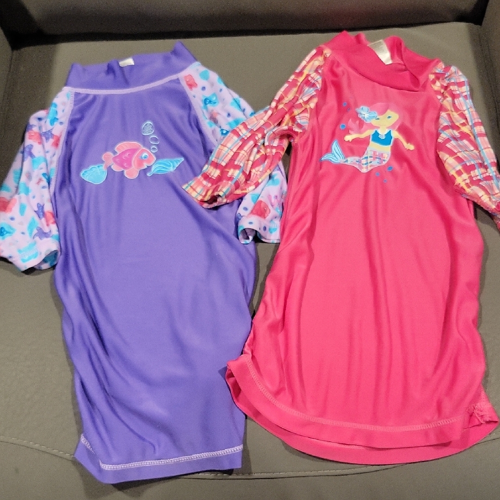 Kids' Long Sleeve Rashguard Swim Top - Purple and Pink Mermaid Prints